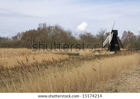 Water pumping windmill in Licolnshire fens - landscape orientation