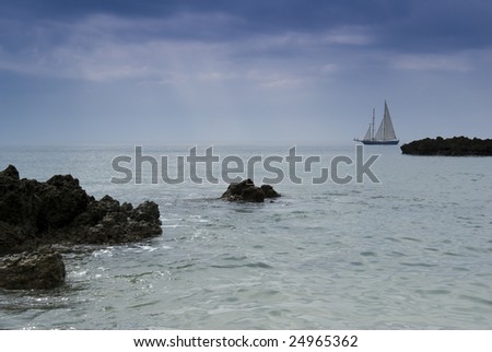 Sailing ship at sea in Portugal - landscape orientation
