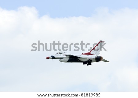 WADDINGTON, ENGLAND, UK - JULY 3: USAF  Thunderbird 5 Major Aaron Jelinek during a high speed pass at Waddington International Air Show on July 3, 2011 in Waddington, England, UK.