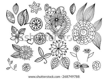 Set Of Flowers. Floral Doodles. Stock Vector Illustration 268749788