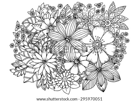Floral pattern. Vector doodle flowers in black and white