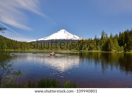 Great View of Snow-cpped Mount Hood Reflecting in Trillium Lake