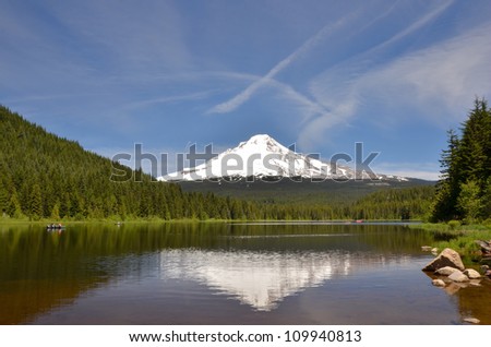 Great View of Mount Hood Reflecting in Trillium Lake, Oregon