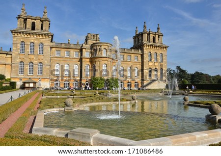 Woodstock, UK - September 23, 2011: View of the Water Terrace at Blenheim Palace full of visitors at the Cafe. The Palace, the residence of the dukes of Marlborough, is a UNESCO World Heritage Site.