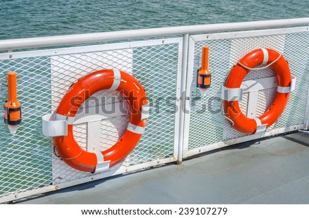 Life Buoys on the Deck of a Ferry
