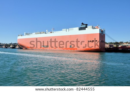 View of a Huge Ro-Ro Cargo Ship Docked in Port
