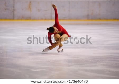 BELGRADE - JANUARY 22: young girl  performs free skating at Europa Cup figure ice skating competition \