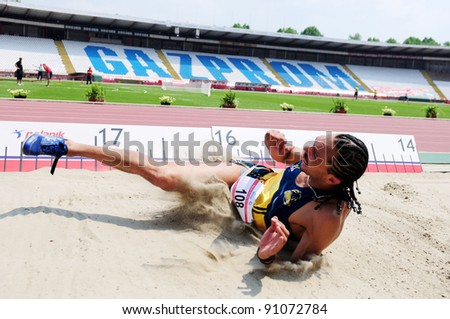 BELGRADE, SERBIA - MAY 28: Unidentified athlete competing in Triple Jump at the athletics European competition group B, May 28, 2011, Belgrade, Serbia