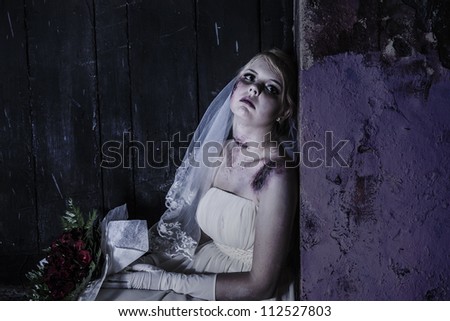 Halloween theme: Horror scene of corpse bride with copy space