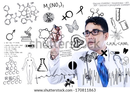 Close up of doctor is writing medical concept on transparent whiteboard