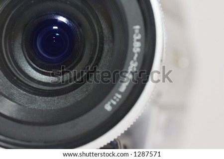 Close up of digital video camera lens