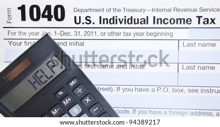 Electronic Tax form 1040 with the help word on calculator