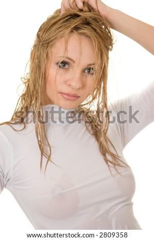 stock photo Sexy girl in wet clothes