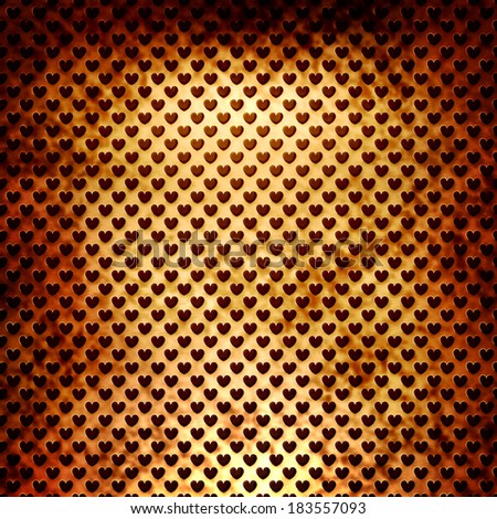 abstract heart shaped holes on metal grid pattern with lighting effect
