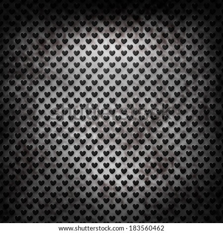 abstract heart shaped holes on metal grid pattern with lighting effect