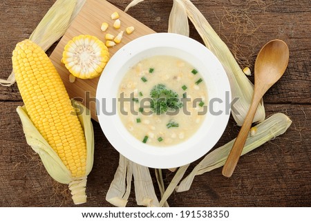 hot corn soup in white bowl