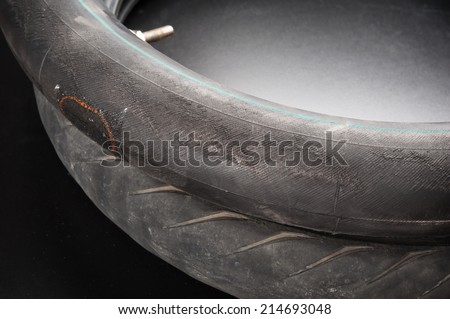 closeup old motorcycle rubber tires