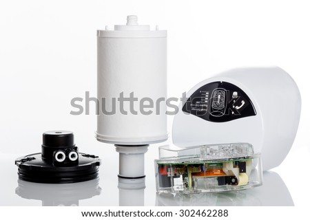 new cartridge for water purifier on white background