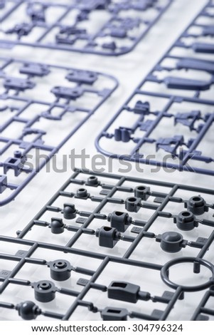 closeup sprue or injection molding of toy