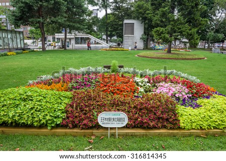 HOKKAIDO, JAPAN - JULY 25, 2015: The flowers blossom in Odori park. Odori Park is a park located in the heart of Sapporo, Hokkaido, Japan