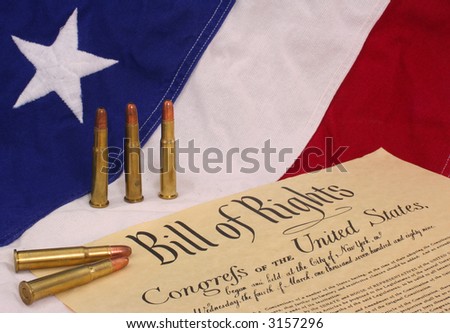 Bill of Rights With Bullets and American Flag