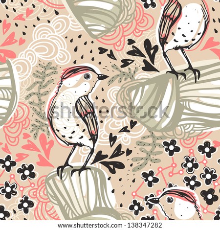 vector seamless pattern with abstract birds and floral elements vector seamless pattern with abstract birds and floral elements