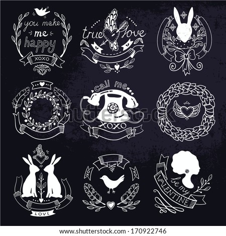 vector set of vintage emblems for Valentine day vector set of vintage emblems for Valentine day
