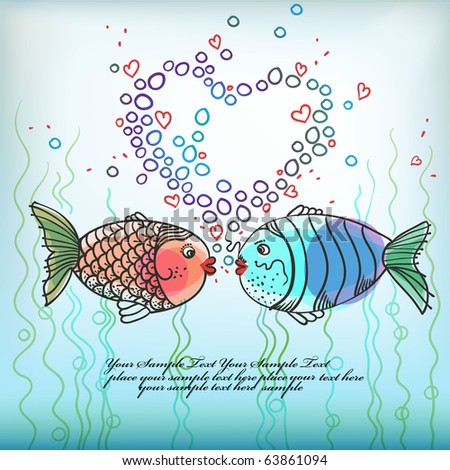 Cartoon Fishes Kissing. funny cartoon fish in love