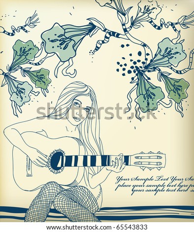 wallpaper guitar girl. drawn girl playing guitar