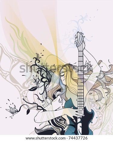 wallpaper guitar girl. stock vector : eps10 girl