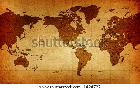 Old America Centered Detailed World Map