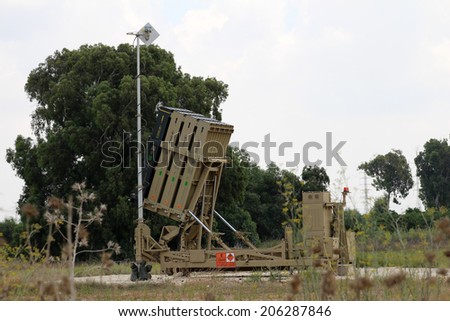 ISRAEL - JULY 21: \'Iron Dome\' battery, a missile defense system which intercepts incoming rockets and artillery shells shot from Gaza on Israeli cities is placed in the Gush Dan area on July 21, 2014