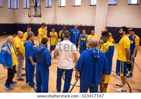 NEW YORK - October 3: Maccabi FOX Tel-Aviv\'s players and coaches seen in a pre-season team practice in JCC Manhattan, New York on October 3, 2015.