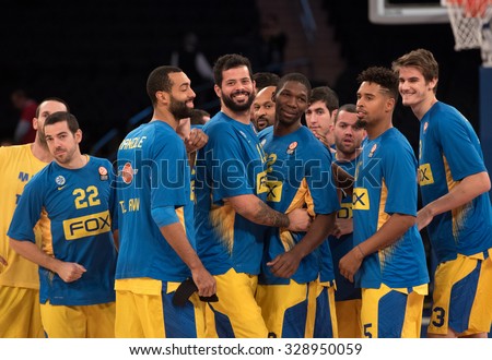 NEW YORK - October 4: Maccabi FOX Tel-Aviv\'s players are seen during the \'Euro Classic\' against EA7 Armani Milan in the Madison Square Garden, New York on October 4, 2015.