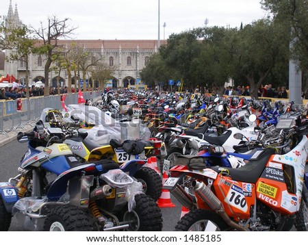 Lisbon Dakar motos parked in Lisbon before the race starts