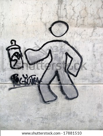 Graffiti displaying a man with a spray can - one color