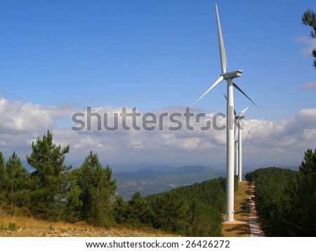 Giant wind turbines viewed from below