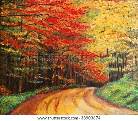  Painting Image on Stock Photo   Colorful Original Oil Painting Showing A Road Forest