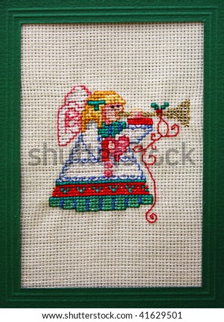 Cross stitch Christmas Card showing an angel