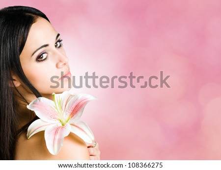 Bright pink feminine beauty banner with gorgeous young brunette.