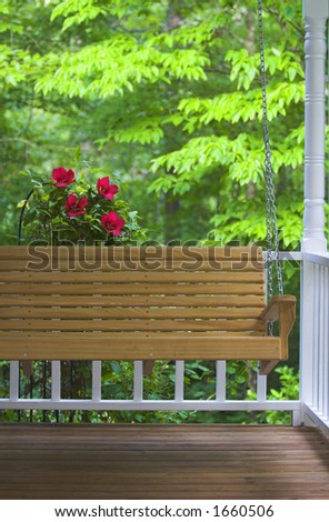 Porch Swing with Hibiscus flowers