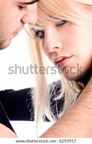 woman and man in love, on white background