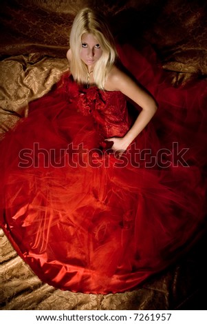 stock photo bride lin red wedding dress studio shot