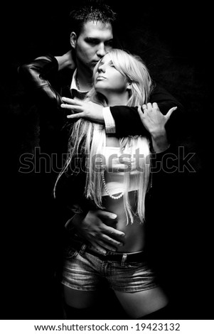 young couple in love, black and white