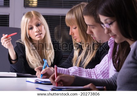 group of people on meeting or in business school, selective focus