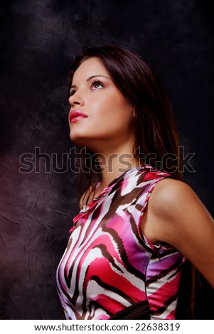 profile woman portrait, looking up