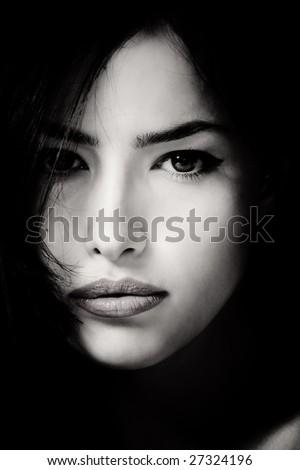beautiful female face in black and white