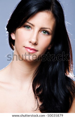 stock photo young black hair beauty woman portrait studio shot