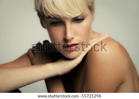 natural young blond woman beauty portrait, studio shot