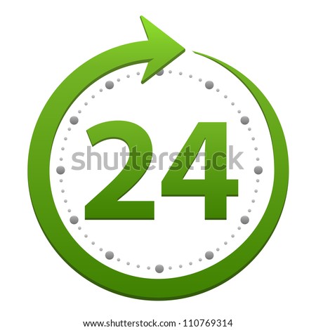 Open around the clock, 24 hours a day icon isolated on white background. Stylized green icon - stock photo